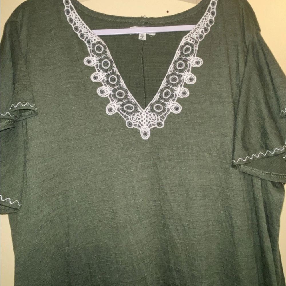 Max Studio Green Short Sleeve Dress w/lace detail size 3x